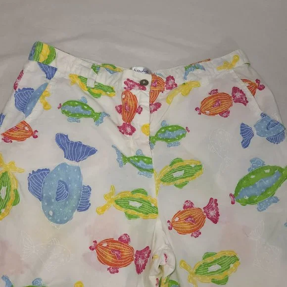 FRESH PRODUCE White Shorts with Colorful Fish Print Hight Rise Size M  LIKE NEW! - Picture 8 of 16